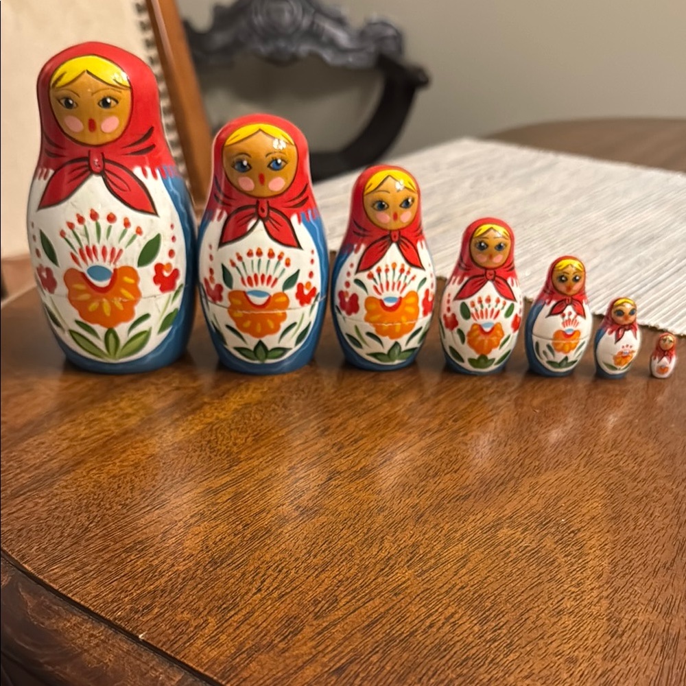 Traditional Russian Nesting Dolls Set - Red and Blue